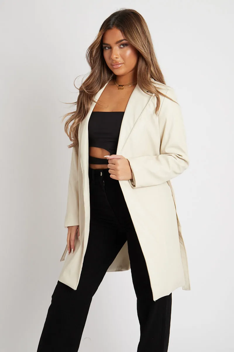 Stone Faux Leather Belted Jacket - Myani