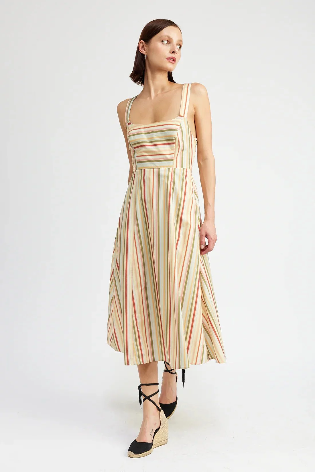 Striped Smocked Midi Dress