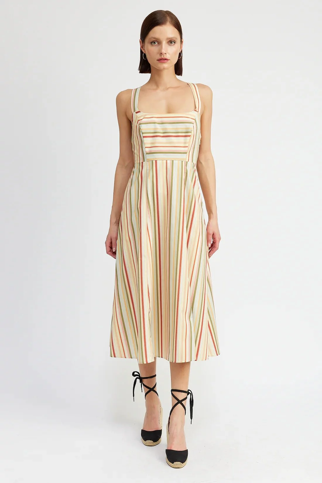 Striped Smocked Midi Dress