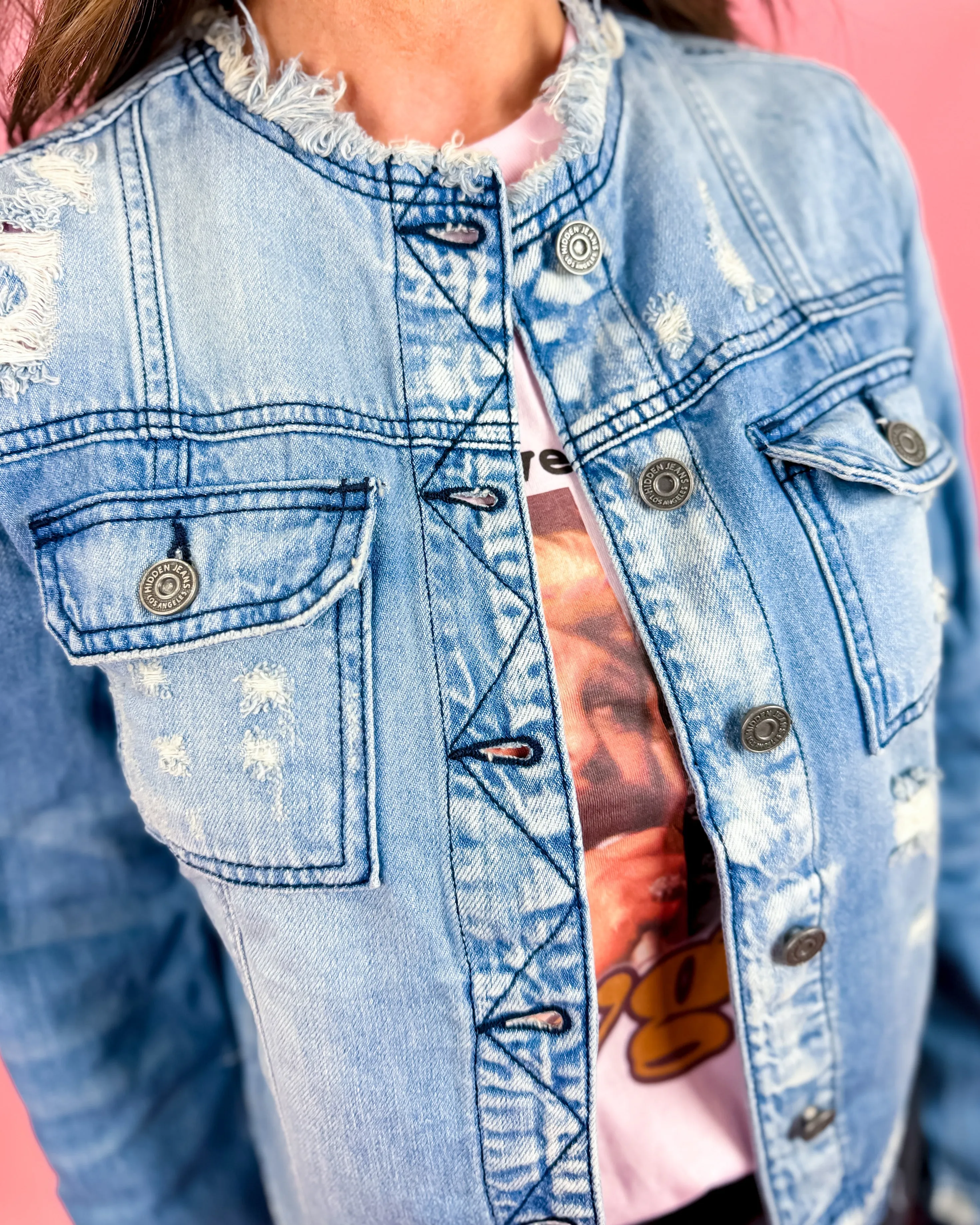 Super Light Collarless Denim Jacket