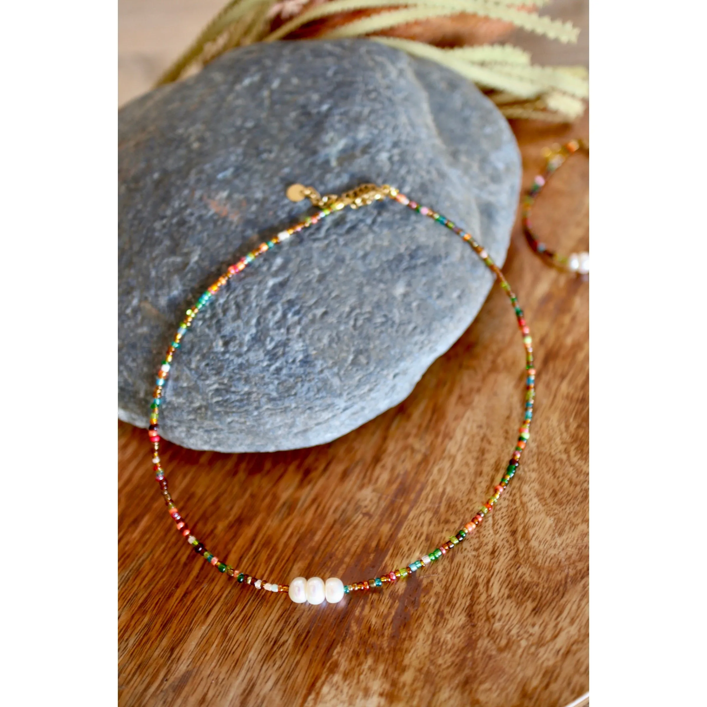 Triple Pearl Rainbow Necklace