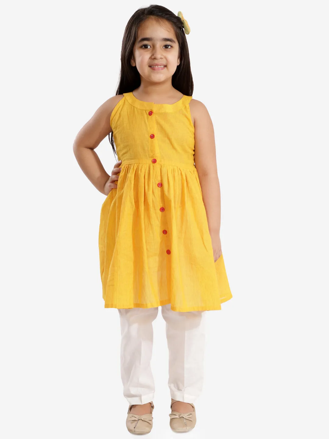 VASTRAMAY Girls' Handloom Cotton Kurta And Straight Pant Set