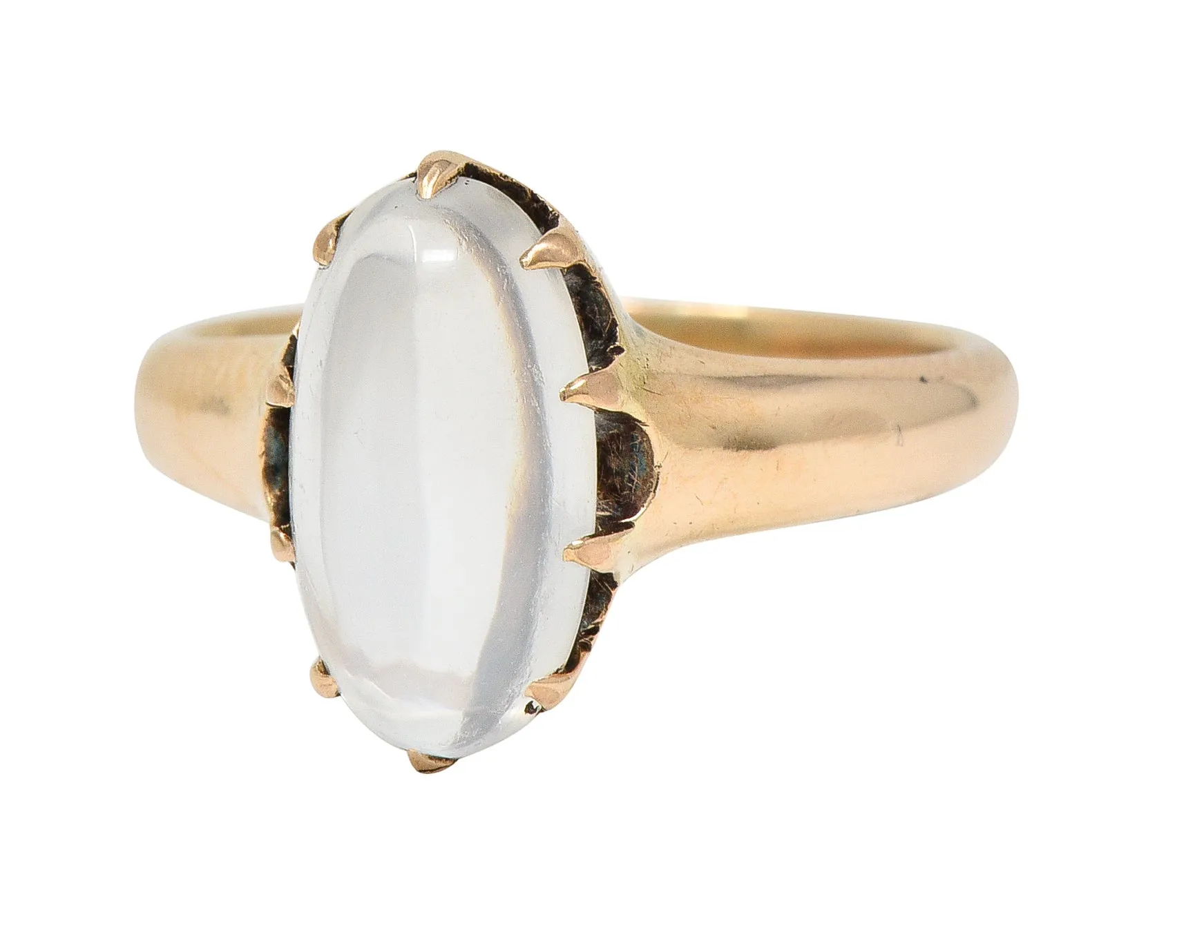 Victorian Moonstone Cabochon 14 Karat Rose Gold Antique Belcher Ring