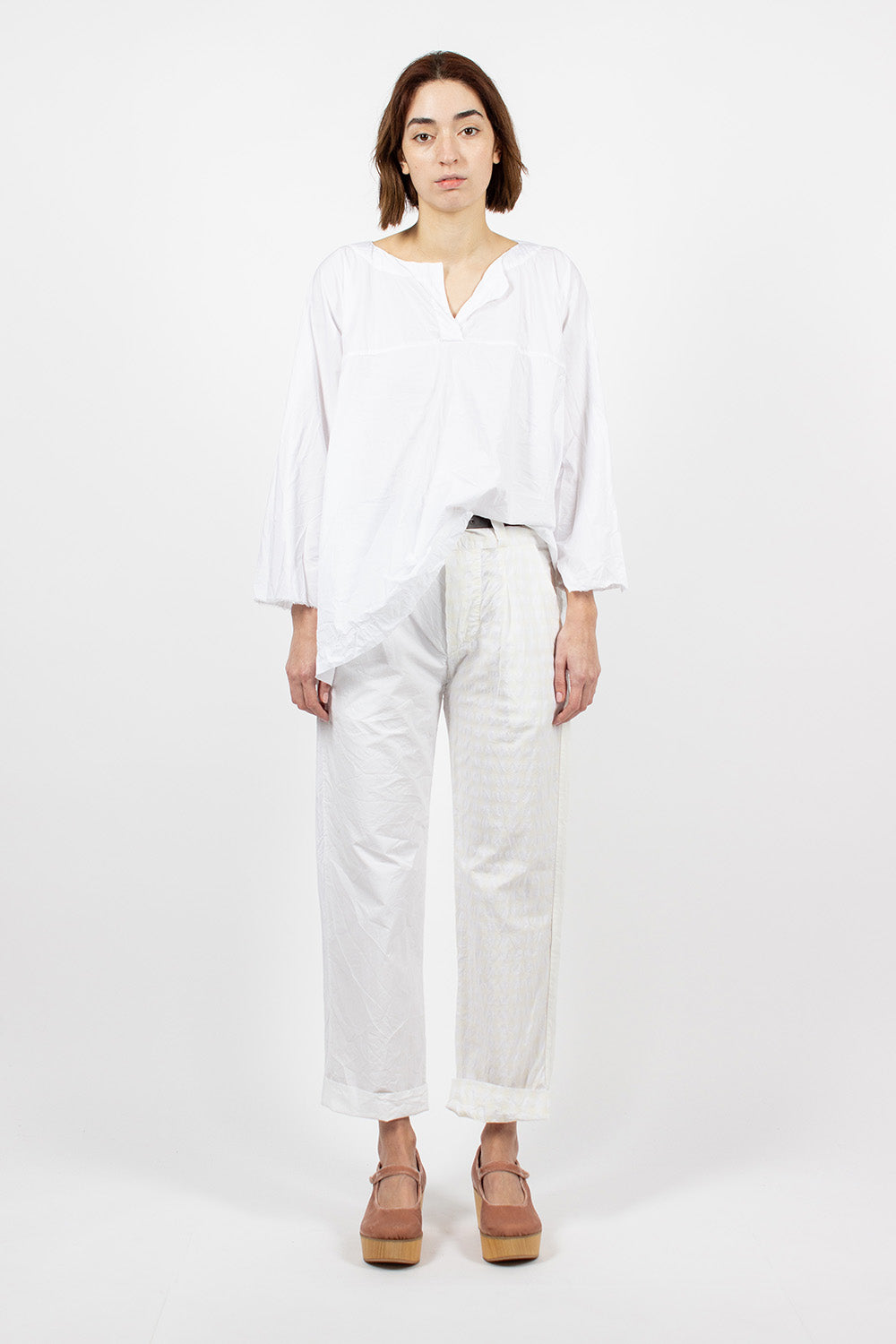 Washed Cotton Straight Leg Pant White