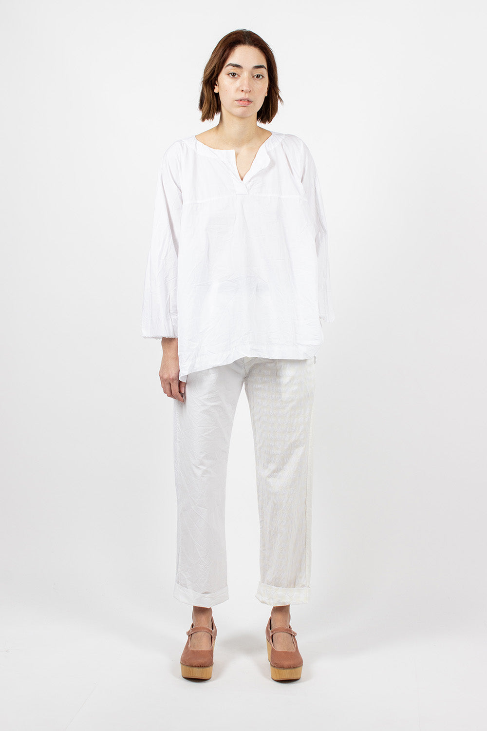 Washed Cotton Straight Leg Pant White