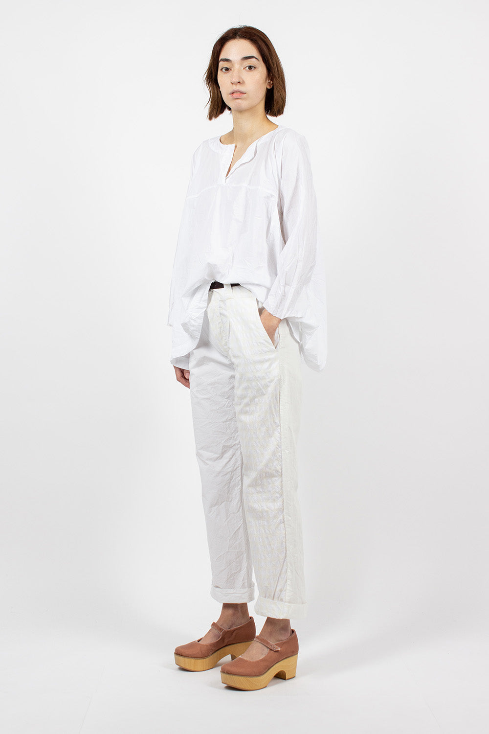 Washed Cotton Straight Leg Pant White