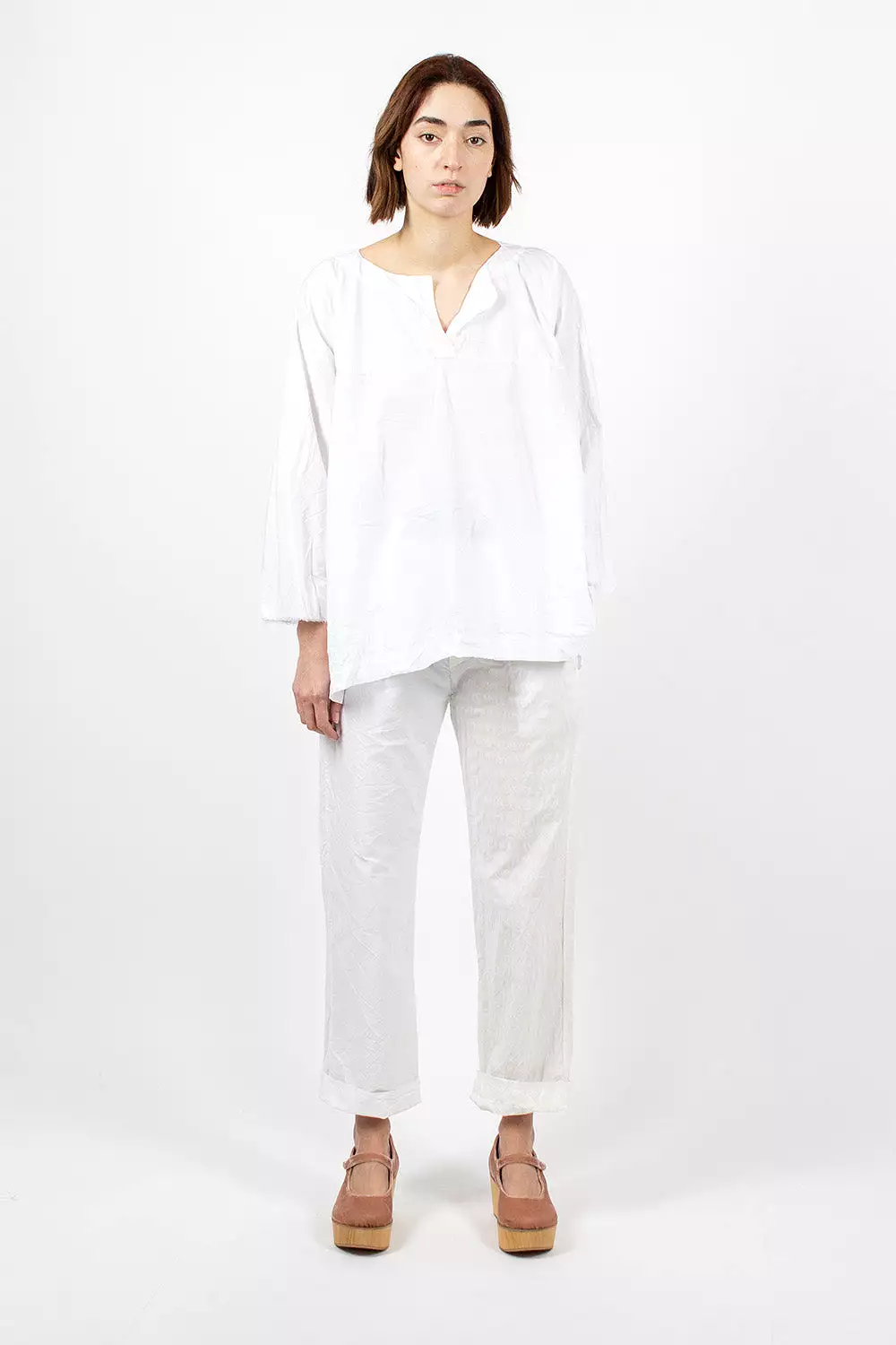 Washed Cotton Straight Leg Pant White