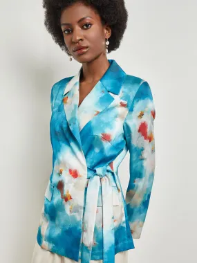 Watercolor Side Tie Crepe Tailored Jacket