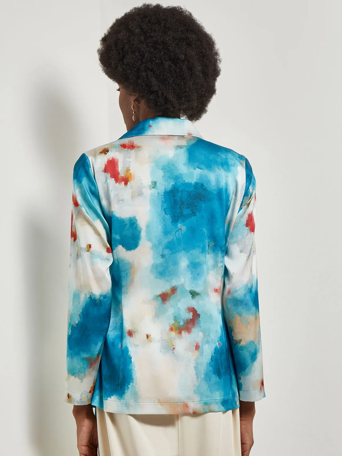 Watercolor Side Tie Crepe Tailored Jacket