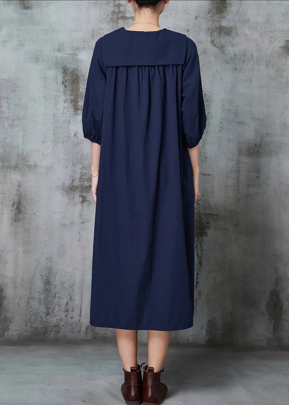 Women Navy Oversized Cotton Maxi Dresses Summer JK1007