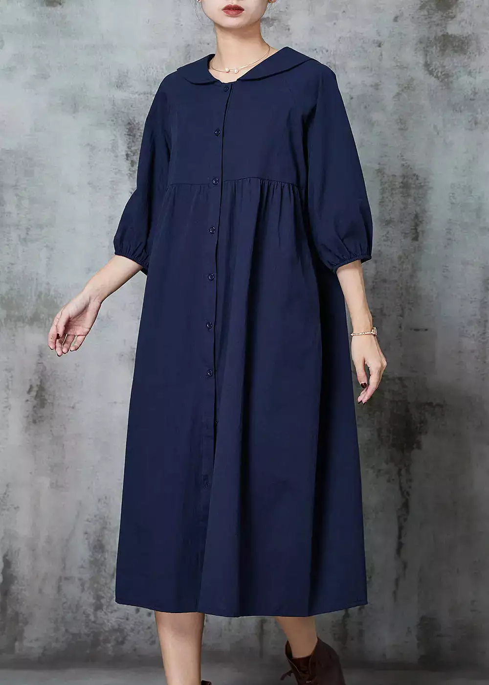 Women Navy Oversized Cotton Maxi Dresses Summer JK1007