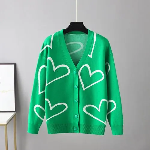 Women's Cardigan Long Sleeve Sweaters & Cardigans Button Fashion Heart Shape