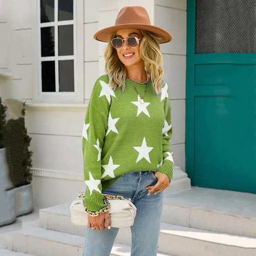 Women's Sweater Long Sleeve Sweaters & Cardigans Casual Simple Style Star