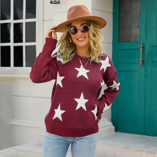 Women's Sweater Long Sleeve Sweaters & Cardigans Casual Simple Style Star