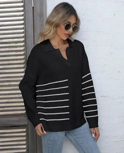 Women's Sweater Long Sleeve Sweaters & Cardigans Contrast Binding Streetwear Stripe