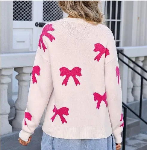 Women's Sweater Long Sleeve Sweaters & Cardigans Jacquard Bowknot Elegant Bow Knot