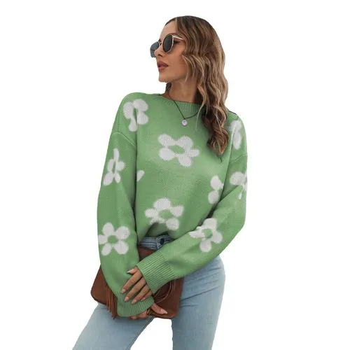 Women's Sweater Long Sleeve Sweaters & Cardigans Jacquard Casual Flower