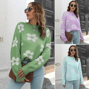 Women's Sweater Long Sleeve Sweaters & Cardigans Jacquard Casual Flower