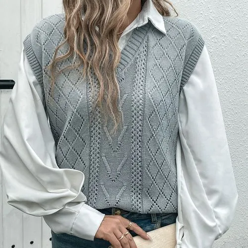 Women's Sweater Vest Sleeveless Sweaters & Cardigans Elegant Streetwear Solid Color Argyle