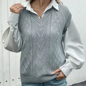 Women's Sweater Vest Sleeveless Sweaters & Cardigans Elegant Streetwear Solid Color Argyle