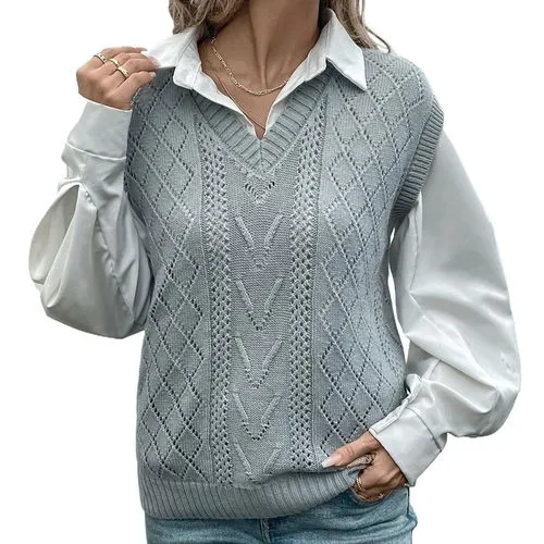 Women's Sweater Vest Sleeveless Sweaters & Cardigans Elegant Streetwear Solid Color Argyle