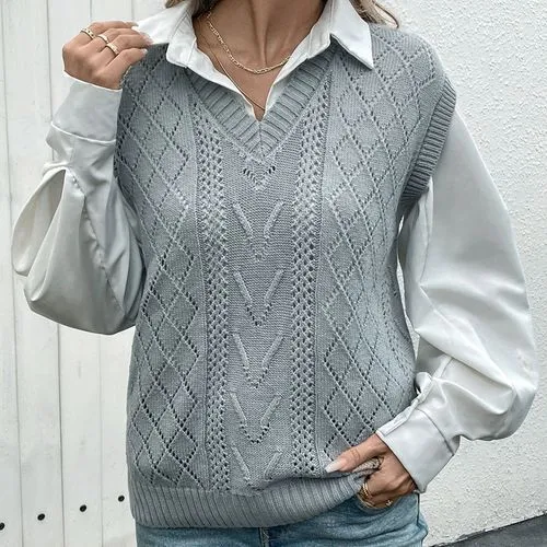 Women's Sweater Vest Sleeveless Sweaters & Cardigans Elegant Streetwear Solid Color Argyle