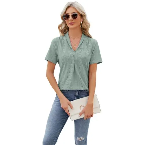 Women's T-shirt Short Sleeve T-Shirts Jacquard Pleated Streetwear Solid Color