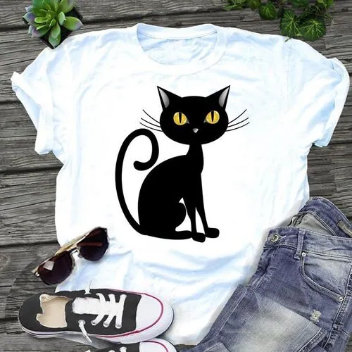 Women's T-shirt Short Sleeve T-shirts Printing Casual Cat