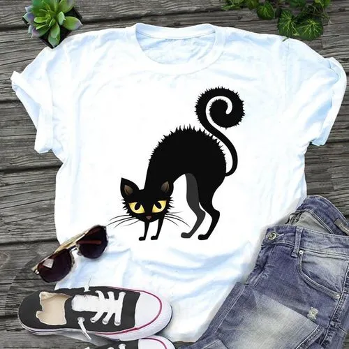 Women's T-shirt Short Sleeve T-shirts Printing Casual Cat