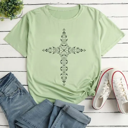 Women's T-shirt Short Sleeve T-shirts Printing Casual Cross