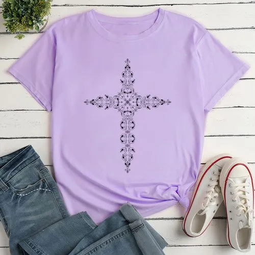 Women's T-shirt Short Sleeve T-shirts Printing Casual Cross