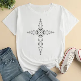 Women's T-shirt Short Sleeve T-shirts Printing Casual Cross