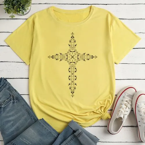 Women's T-shirt Short Sleeve T-shirts Printing Casual Cross