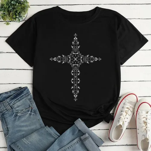 Women's T-shirt Short Sleeve T-shirts Printing Casual Cross