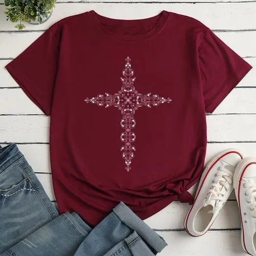 Women's T-shirt Short Sleeve T-shirts Printing Casual Cross