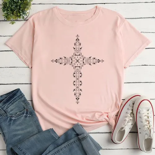 Women's T-shirt Short Sleeve T-shirts Printing Casual Cross