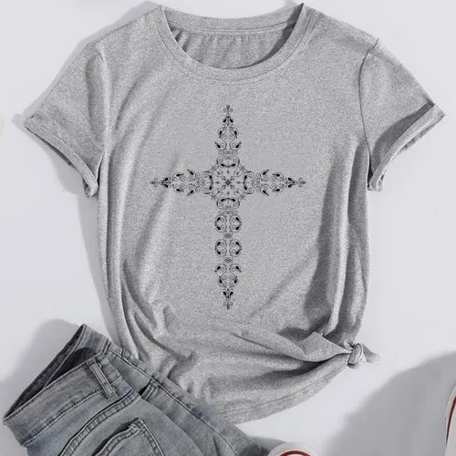 Women's T-shirt Short Sleeve T-shirts Printing Casual Cross