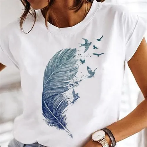 Women's T-shirt Short Sleeve T-Shirts Printing Casual Dandelion Butterfly