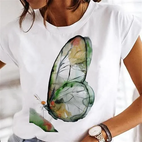 Women's T-shirt Short Sleeve T-Shirts Printing Casual Dandelion Butterfly