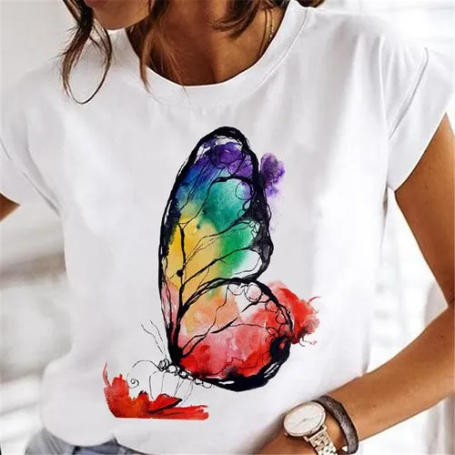 Women's T-shirt Short Sleeve T-Shirts Printing Casual Dandelion Butterfly