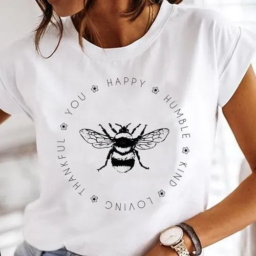 Women's T-shirt Short Sleeve T-shirts Printing Casual Flower Bee