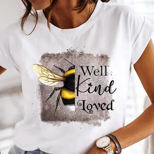 Women's T-shirt Short Sleeve T-shirts Printing Casual Flower Bee