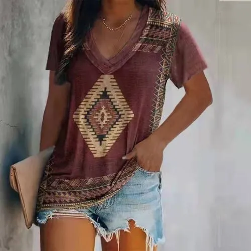 Women's T-shirt Short Sleeve T-shirts Printing Casual Geometric Color Block