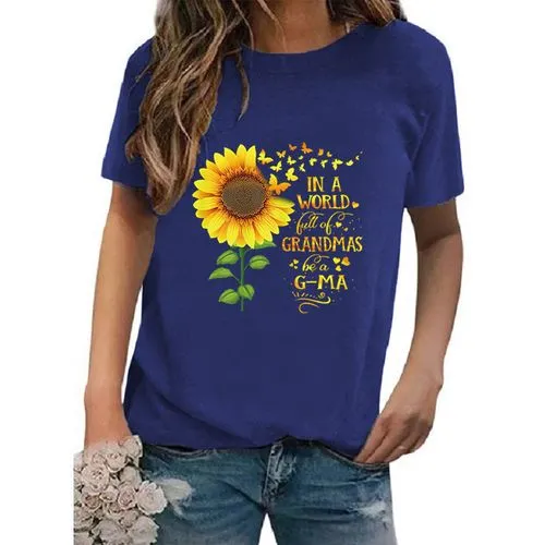 Women's T-shirt Short Sleeve T-shirts Printing Casual Sunflower Letter Butterfly