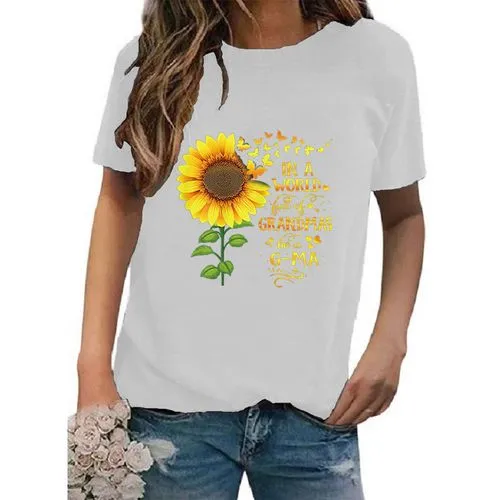 Women's T-shirt Short Sleeve T-shirts Printing Casual Sunflower Letter Butterfly