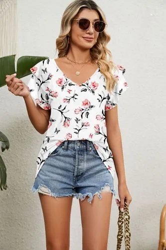 Women's T-shirt Short Sleeve T-shirts Printing Ruffles Streetwear Ditsy Floral