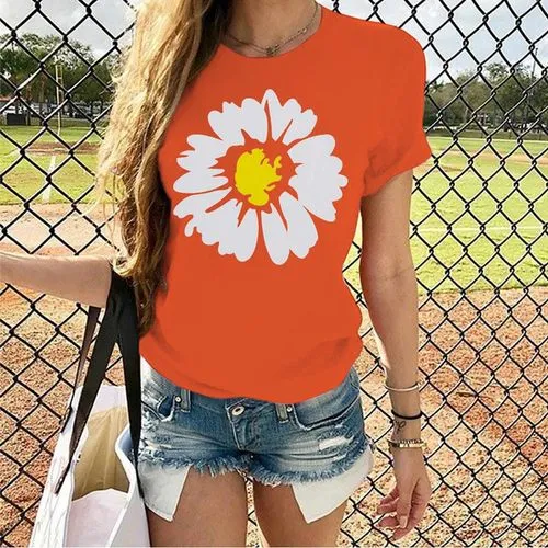 Women's T-shirt Short Sleeve T-shirts Printing Streetwear Daisy