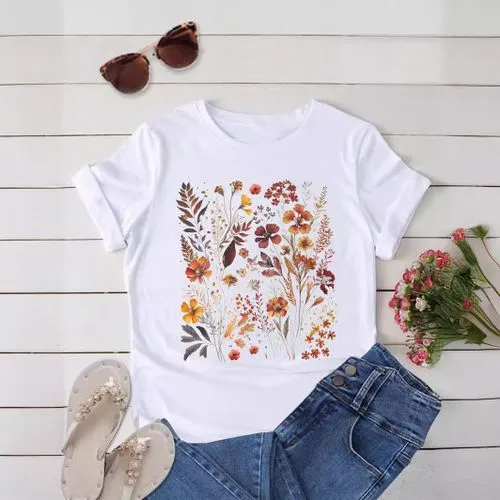 Women's T-shirt Short Sleeve T-Shirts Printing Streetwear Flower