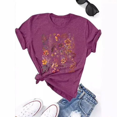 Women's T-shirt Short Sleeve T-Shirts Printing Streetwear Flower