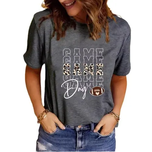 Women's T-shirt Short Sleeve T-Shirts Printing Streetwear Letter Leopard